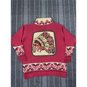 The Eagle's‎ Eye Sweater Women's Medium Red Southwestern Vtg Native Head Dress